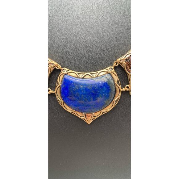 Barse Lapis Lazuli & Tooled Leather Necklace Etruscan Style, Up To 19" Long - Picture 2 of 8